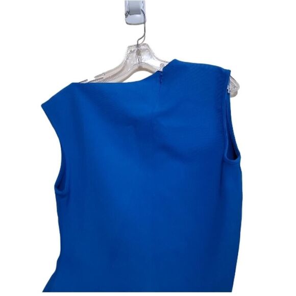 Zara Curved Hem Asymmetric Top  Sleeveless Stretch Knit Blouse  Blue size medium - Picture 6 of 8